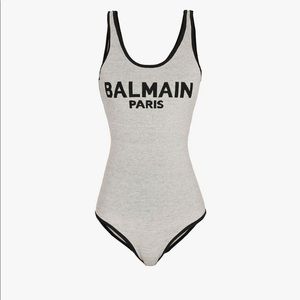 Beige and black Balmain bodysuit